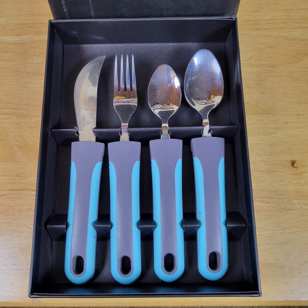 Bunmo Adaptive Silverware 4 Pc For Elderly Arthritis Medium Weight 3.35 oz