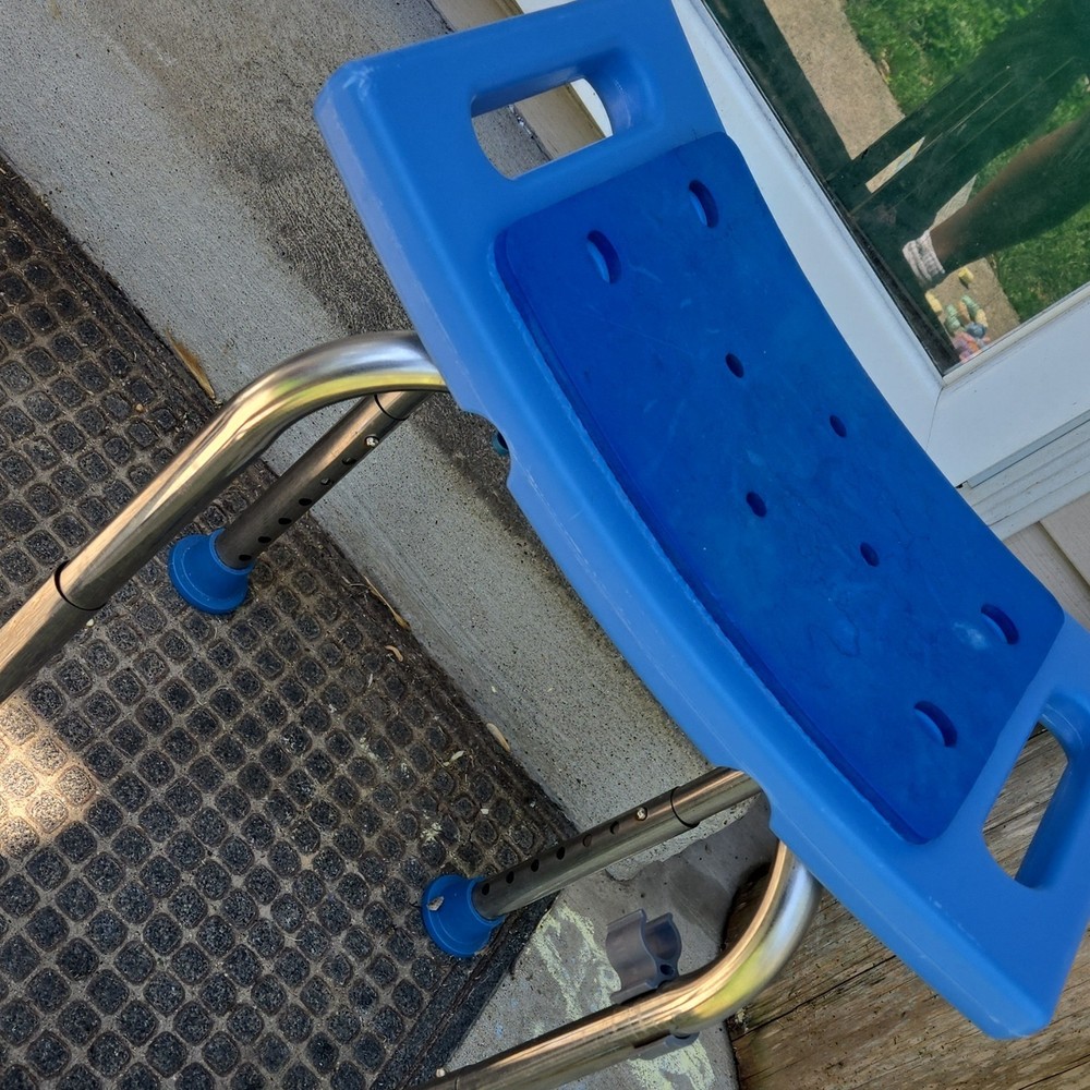 Blue Adjustable Height Portable Shower Bath Chair Plastic Aluminum Rectangle