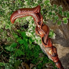 Adam Eve Walking cane Paradise Aple & Snake Wooden walking stick Religion style