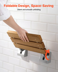 Foldable Shower Seat Wall Mounted 15.7″ Teak Bench 330LB Capacity