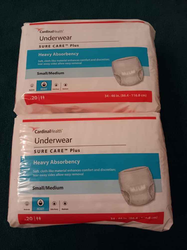 Cardinal Health Sure Care Plus Underwear 40 Count 2×20 S/M Heavy Absorbency