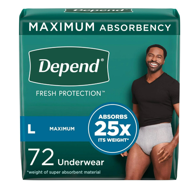 Depend Fresh Protection Adult Underwear for Men Grey, 72 Count (2 Packs of 36)