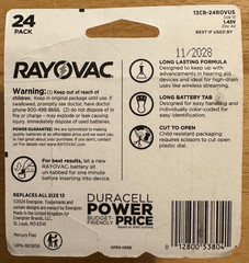 Rayovac Hearing Aid Batterys ~ Size 13 Orange 24pk~ 1.45V, 72mAh~ *NEW/UNOPENED*