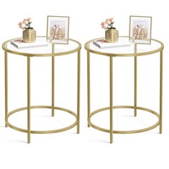Vasagle Round Side Tables Set Of 2 Glass End Tables Metal Frame Gold Coffee