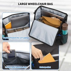 ZHCHG Wheelchair Bags, Backpack with Cup Holder, Large, black
