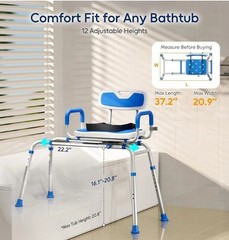 Sliding Shower Chair with Padded 360° Swivel Seat, 330lbs Tub Transfer Bench,…