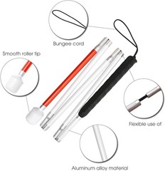 White Folding Blind Cane Walking Stick Red Reflective Tape 50.8 Inch Anti Slip