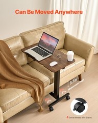 Overbed Table Mobile Bed Side Desk with Flip Desktop Wheels & Cup Holder