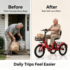 Daibot Adult Removable Battery Cargo Basket 350W Fold Mobility Trike 3 Wheel