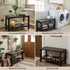 Eleganto 30″ Waterproof Teak Shower Bench – Safe Storage & Stylish Organization