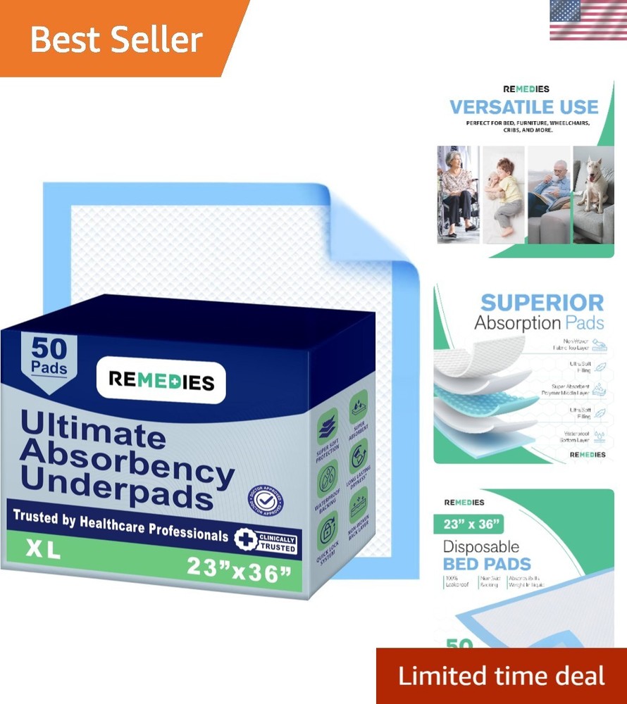 Moisture Barrier Disposable Bed Pads – 50 Count 23″ x 36″ for Ultimate Hygiene
