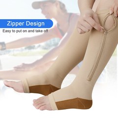 Zipper Compression Socks Women & Men Calf Knee High 15-20mmHg Open Toe Compressi
