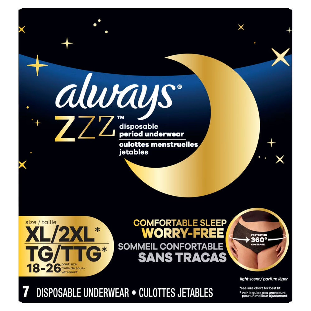 Always ZZZ Overnight Period Underwear XL 7 Ct Leak Protection Women