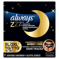 Always ZZZ Overnight Period Underwear XL 7 Ct Leak Protection Women