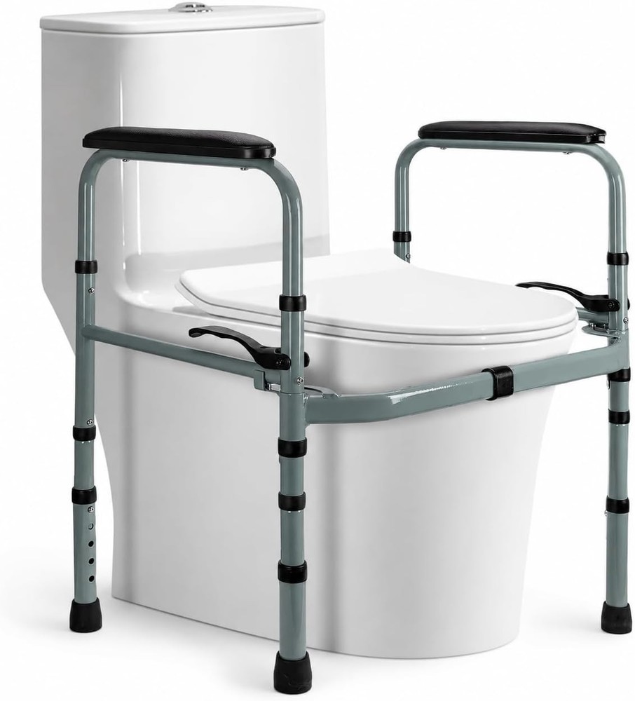 Foldable Toilet Safety Rails for Seniors Adjustable Stand Alone Bathroom 350lb