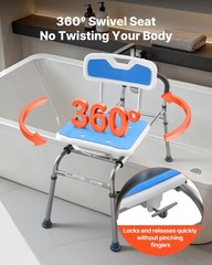 Heavy-Duty Sliding Shower Bench: 400lb, Swivel Seat, 15-Level Height Adjustment