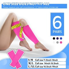 6 Pairs Calf Compression X-Large, White, Black, Gray, Blue, Blue Purple, Pink