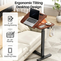Overbed Bedside Table with Wheels,Tiltable Hospital Bed Table, Pneumatic Adjusta
