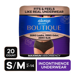 Always Discreet Boutique Women’s Incontinence Underwear, S/M, 20 Count