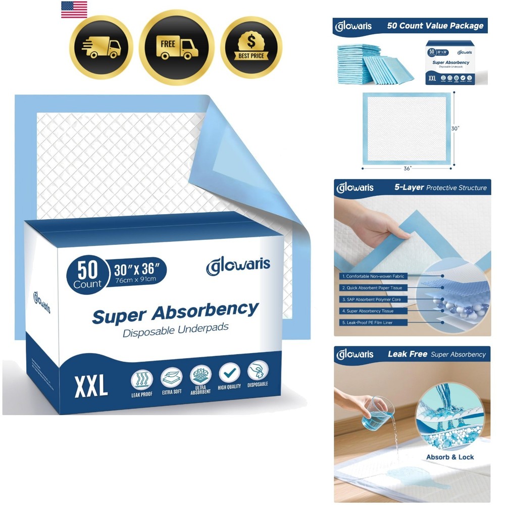50 Count 30” x 36” XXL Disposable Underpads, Super Absorbent Leakproof Quick …