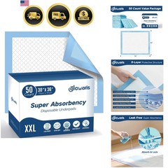 50 Count 30” x 36” XXL Disposable Underpads, Super Absorbent Leakproof Quick …