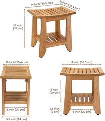 Compact Teak Shower Bench with Storage Shelf – Waterproof & Non-Slip Seat