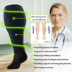 Wide Calf Compression Socks 15-20mmHg Knee High Support Stockings for Circulatio
