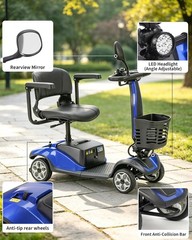 Four Wheels Compact Travel Mobility Scooter 350W Motor for Adult-300lbs, BLUE