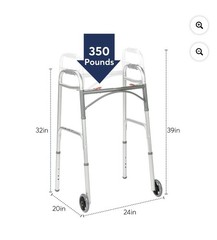 Drive Medical Deluxe Folding Walker with Wheels U-Shaped Frame Adjustable Height