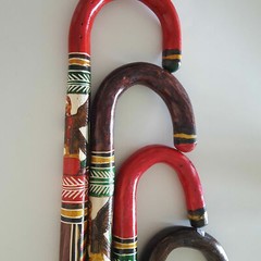 Hand Carved Wooden Cane Walking Stick Mexican Aztec Hand Painted Made in Mexico