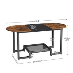 Hoobro Coffee Table Oval Small Coffee Table 2-Tier Storage Shelf Narrow Modern