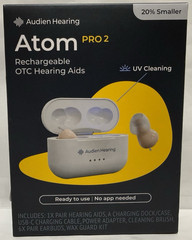 Audien Hearing Atom Pro 2 Rechargeable OTC Hearing Aids + UV Cleaning