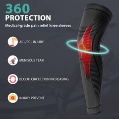 Ruilaibao 2 Pack Full Leg Compression Sleeves, Long Knee Brace Large, Black