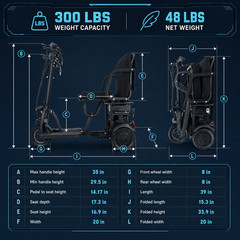 3-Wheel Folding Mobility Scooter for Adults, Electromagnetic Brake, 12AH Battery