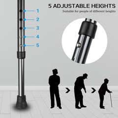 HeavyDuty 440lb Folding Cane Seat, Adj. Walking Stick, Frosted Grip, Square LED