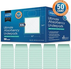 Inspire Ultimate Absorbency Disposable Underpads, 36″x36″, (50 Count)