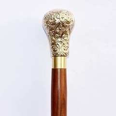 Antique Solid Brass derby Head Handle Nautical Vintage Wooden Walking Stick Cane