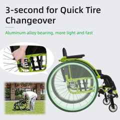 Lightweight Foldable Sport Wheelchair Aluminum Frame 24″ Tires 250 lbs Green
