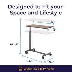 Non-Tilt Overbed Table with Wheels, Height-Adjustable Chrome Base