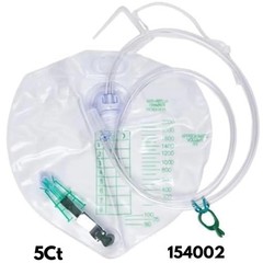 5 Ct Urinary Drainage Bags 2000mL w/ Anti-Reflux Chamber 154002