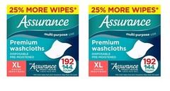 Assurance Premium XL Disposable Washcloths, 192 Count – Pack of 2 – 25% more