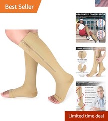 Medical Compression Socks with Zipper, Knee High 15-20 mmHg Compression Socks…