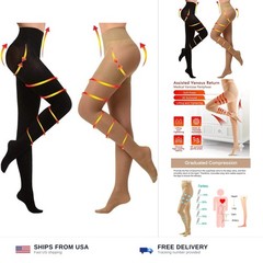 KISSLIFE 2 Pairs Compression Pantyhose Women Support Hose 20-30 mmHg Closed T…