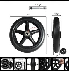 4 Pack Replacement Wheelchair Wheels, 6 Inch Solid 6 inches, BLACK