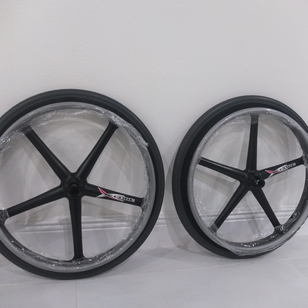 Pair brand new 22″ X-Core wheelchair Wheels ~ 5 Spoke solid Tires Hand Rims