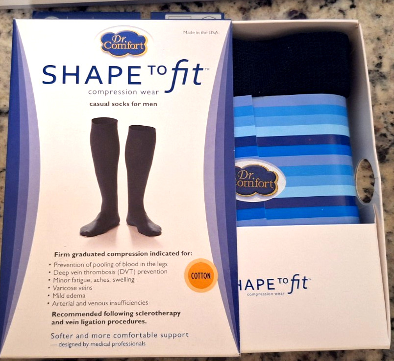 Dr. Comfort Shape To Fit Casual Cotton Compression Socks For Men 20-30 mmHg XL