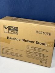 2-Tier Bamboo Shower Stool, Wooden Spa Bathing Stool, NEW 16x12x15