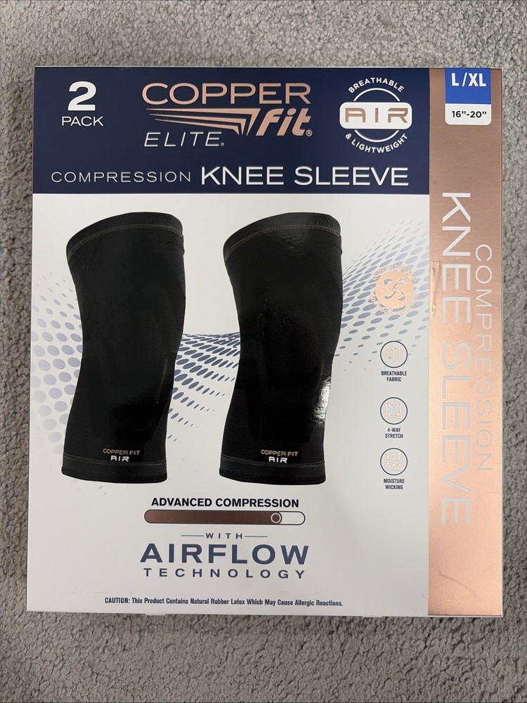 Copper Fit Elite Compression Knee Sleeve 2 Pack L/XL 16-20″ Airflow Technology