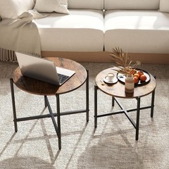 Goflame Nesting Coffee Set Of 2 Round Coffee Tables Wood Metal Frame Modern
