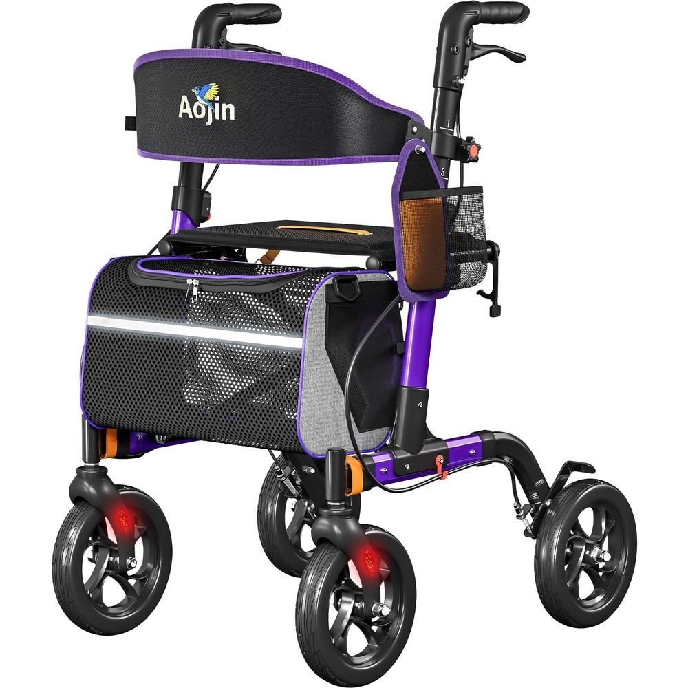 Rollator Walker Purple 350lb 8 Inch Wheels 18 Inch Seat